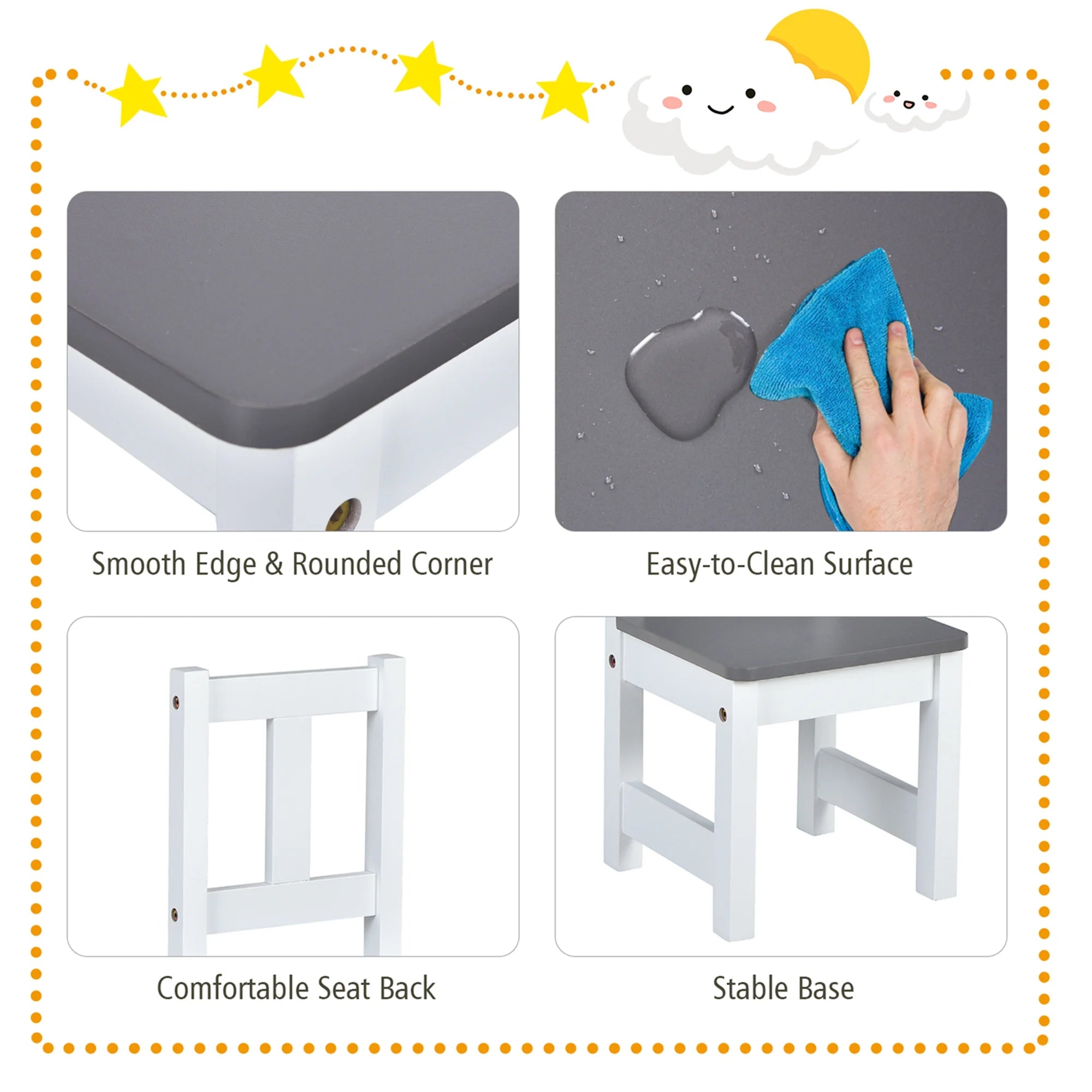 4 PCS Kids Wooden Activity Table & Chairs Set